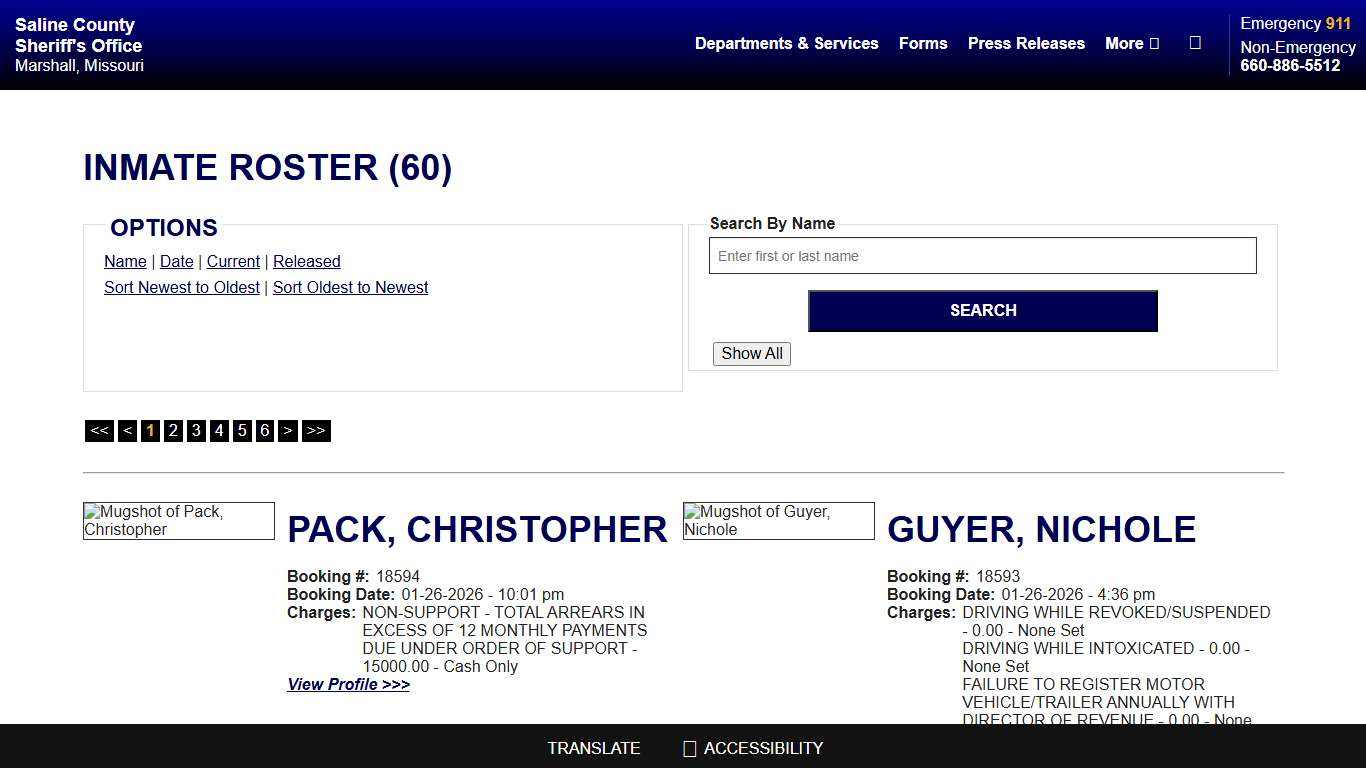 Inmate Roster - Current Inmates Booking Date Descending - Saline County Sheriff MO